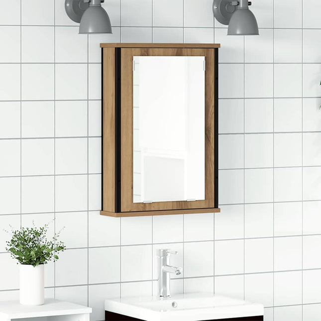 badeværelsesskab med spejl 42x12x60 cm konstrueret træ kunsteg