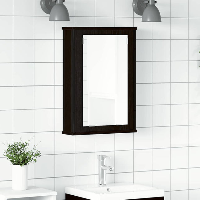 badeværelsesskab med spejl 42x12x60 cm konstrueret træ sort eg
