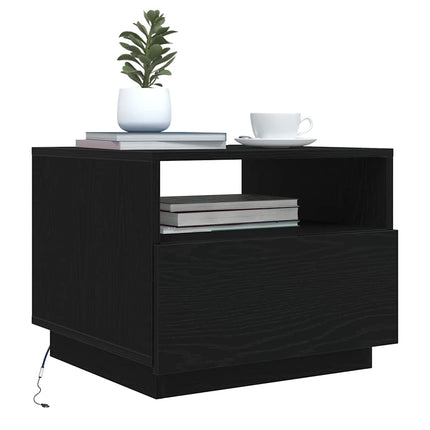 sofabord med LED-lys 50x49x40 cm sort egetræsfarve