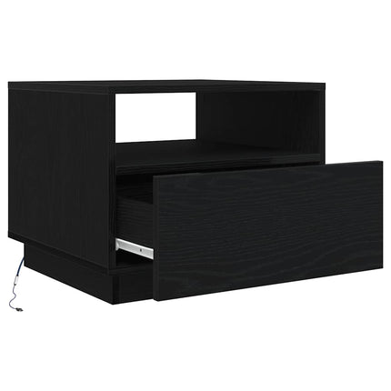 sofabord med LED-lys 50x49x40 cm sort egetræsfarve