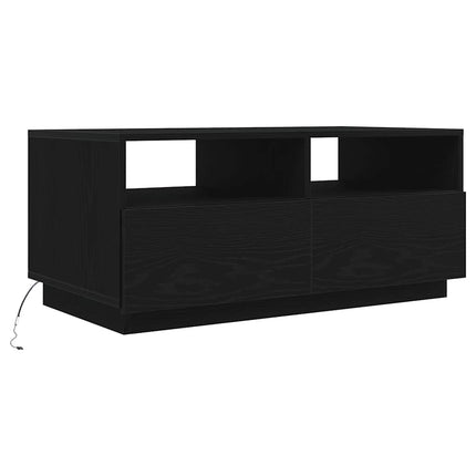 sofabord med LED-lys 90x49x40 cm sort egetræsfarve