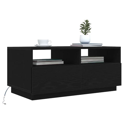 sofabord med LED-lys 90x49x40 cm sort egetræsfarve