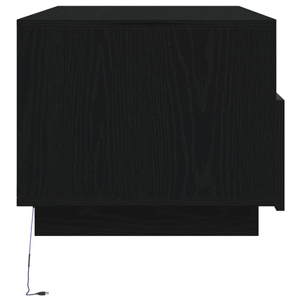 sofabord med LED-lys 90x49x40 cm sort egetræsfarve