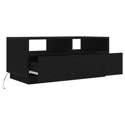sofabord med LED-lys 90x49x40 cm sort egetræsfarve