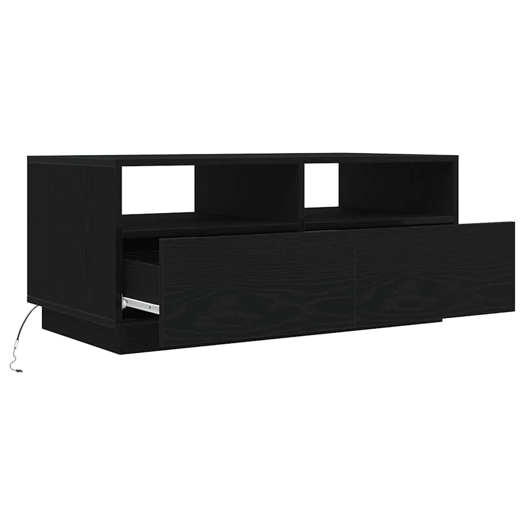 sofabord med LED-lys 90x49x40 cm sort egetræsfarve