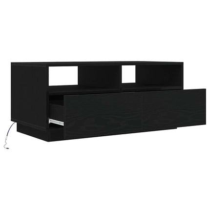 sofabord med LED-lys 90x49x40 cm sort egetræsfarve