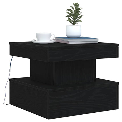 sofabord med LED-lys 50x50x40 cm sort egetræsfarve
