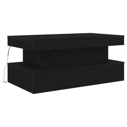 sofabord med LED-lys 90x50x40 cm sort egetræsfarve