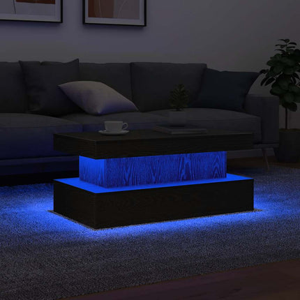 sofabord med LED-lys 90x50x40 cm sort egetræsfarve
