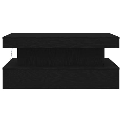 sofabord med LED-lys 90x50x40 cm sort egetræsfarve