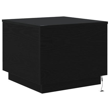 sofabord med LED-lys 50x50x40 cm sort egetræsfarve