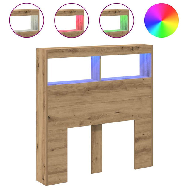 sengegavl med opbevaring og LED-lys 100x17x102 cm kunsteg