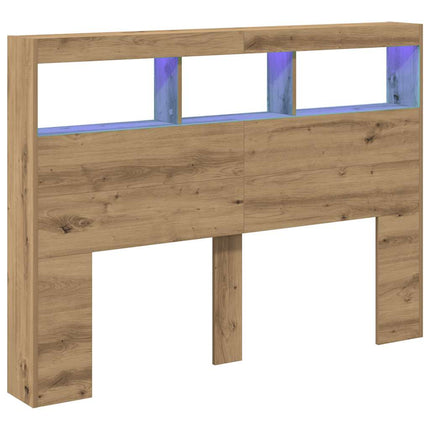 sengegavl med opbevaring og LED-lys 140x17x102 cm kunsteg