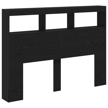 sengegavl med opbevaring og LED-lys 140x17x102 cm sort eg