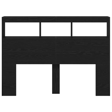 sengegavl med opbevaring og LED-lys 140x17x102 cm sort eg