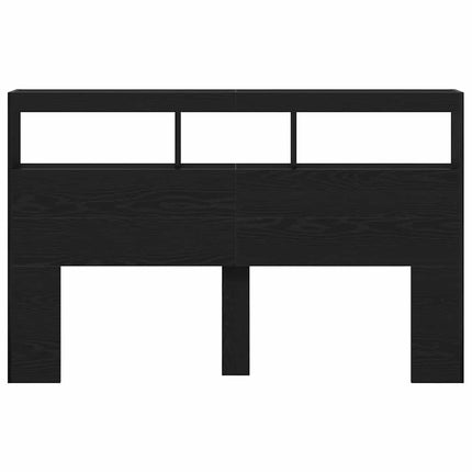 sengegavl med opbevaring og LED-lys 160x17x102 cm sort eg