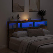 sengegavl med opbevaring og LED-lys 180x17x102 cm antikt træ