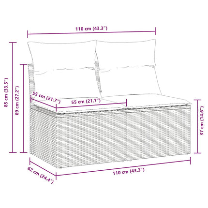sofasæt til haven 2 dele med hynder polyrattan akacietræ beige