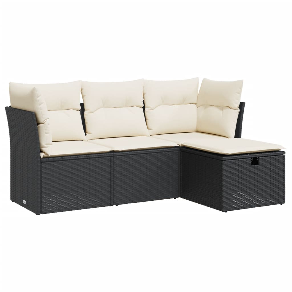 sofasæt til haven 4 dele med hynder polyrattan sort