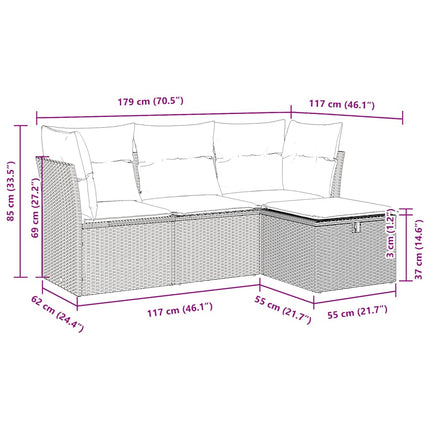 sofasæt til haven 4 dele med hynder polyrattan grå
