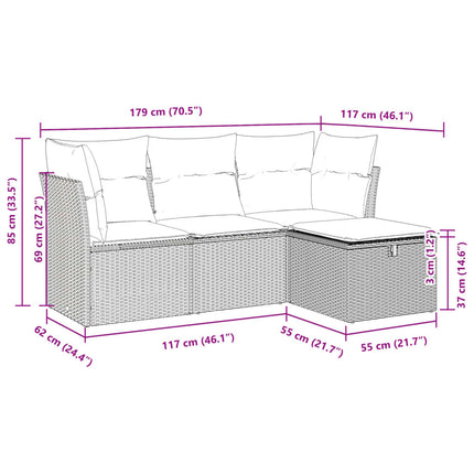 sofasæt til haven 4 dele med hynder polyrattan lysegrå