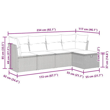 sofasæt til haven 5 dele med hynder polyrattan sort