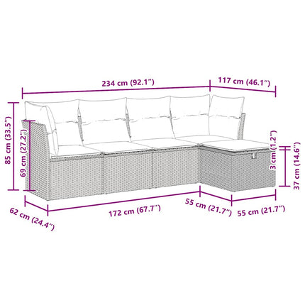 sofasæt 5 dele med hynder polyrattan grå