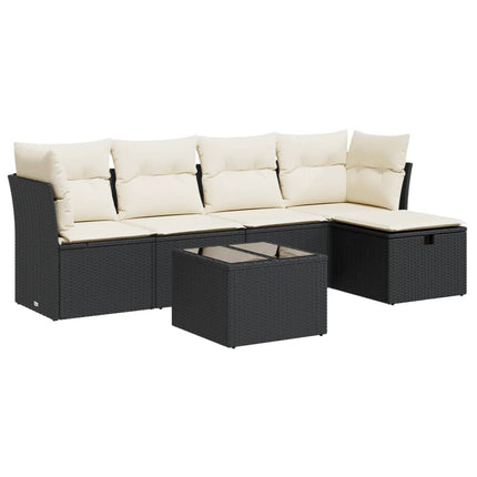 sofasæt til haven 6 dele med hynder polyrattan sort