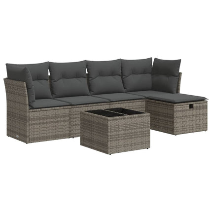 sofasæt til haven 6 dele med hynder polyrattan grå