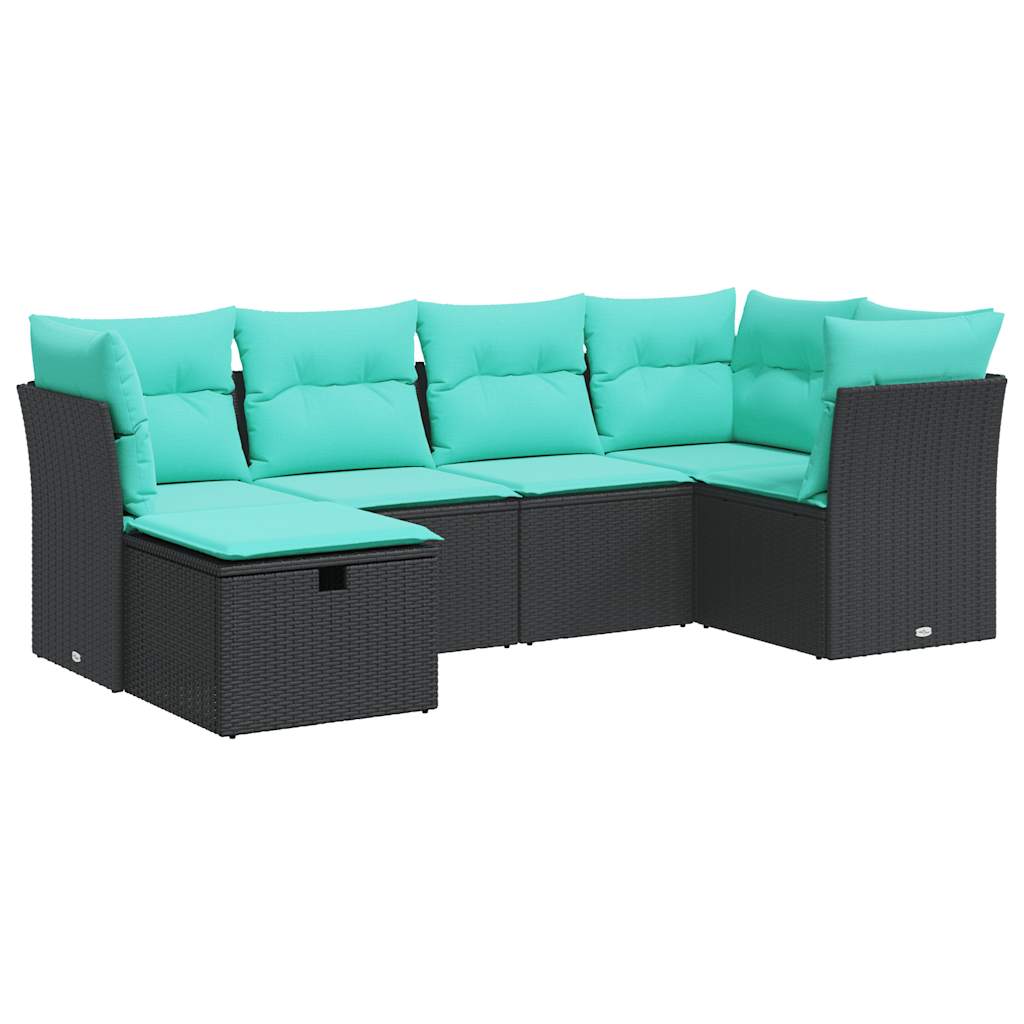 sofasæt til haven 6 dele med hynder polyrattan sort