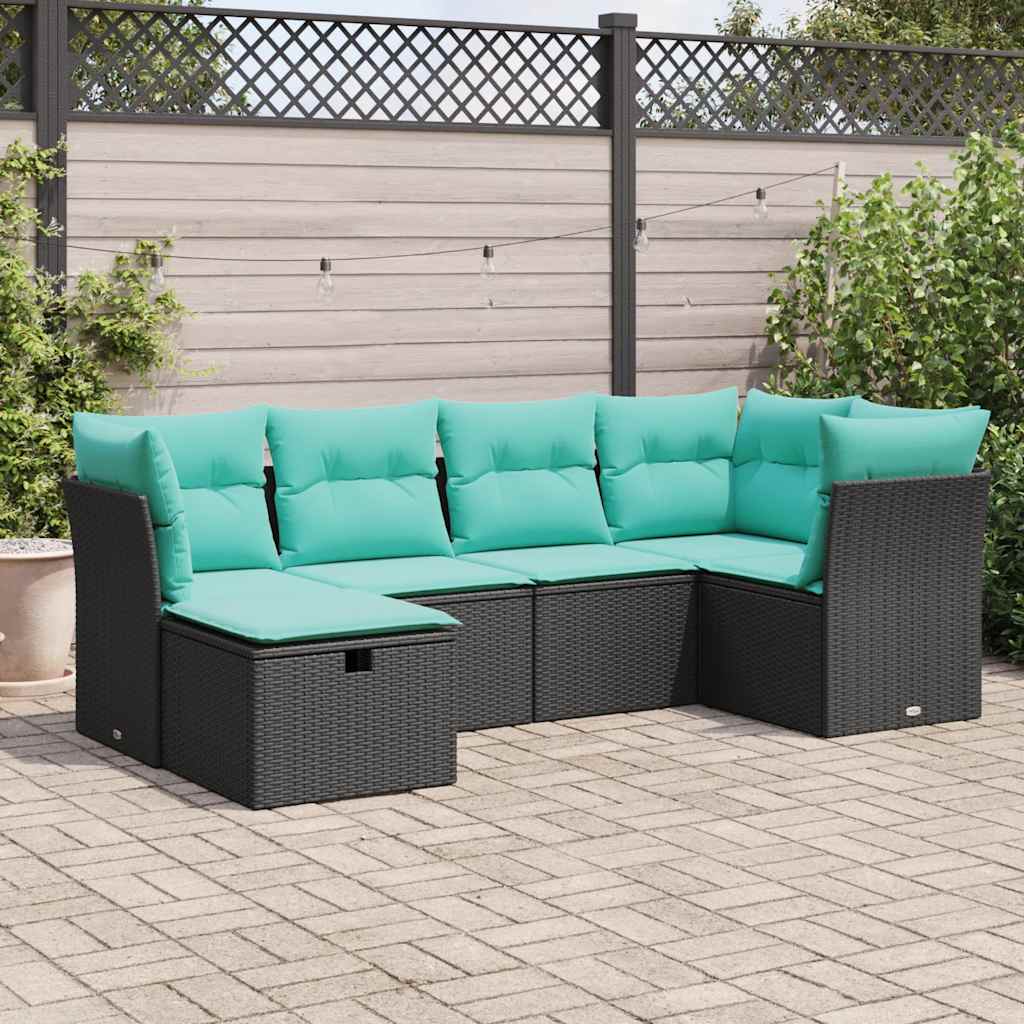 sofasæt til haven 6 dele med hynder polyrattan sort