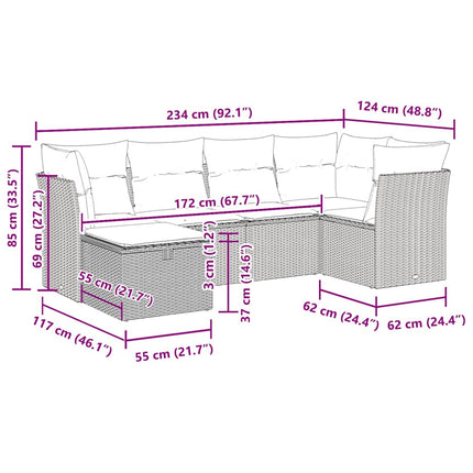 sofasæt til haven 6 dele med hynder polyrattan beige