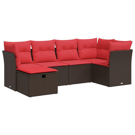 sofasæt til haven 6 dele med hynder polyrattan brun