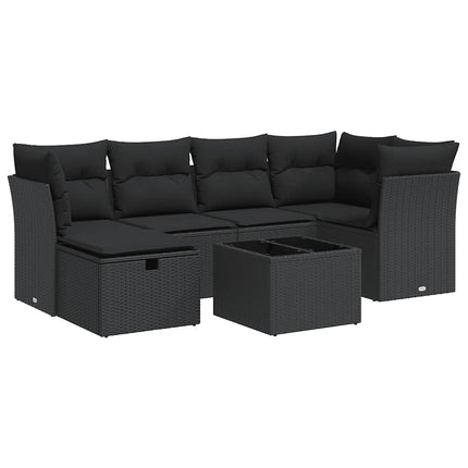 sofasæt til haven 7 dele med hynder polyrattan sort