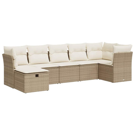 sofasæt til haven 7 dele med hynder polyrattan beige