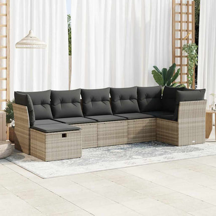 sofasæt til haven 7 dele med hynder polyrattan lysegrå