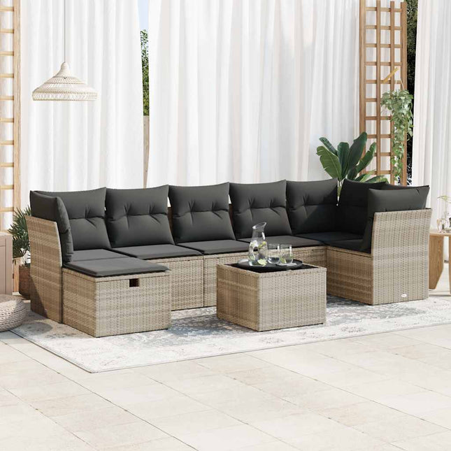 sofasæt til haven 8 dele med hynder polyrattan lysegrå