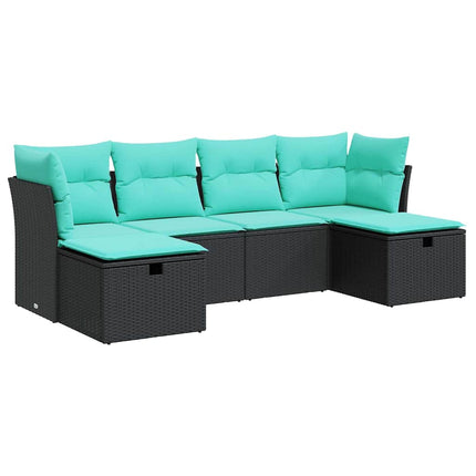 sofasæt til haven 6 dele med hynder polyrattan sort