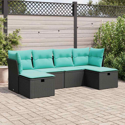 sofasæt til haven 6 dele med hynder polyrattan sort