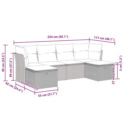 sofasæt til haven 6 dele med hynder polyrattan lysegrå