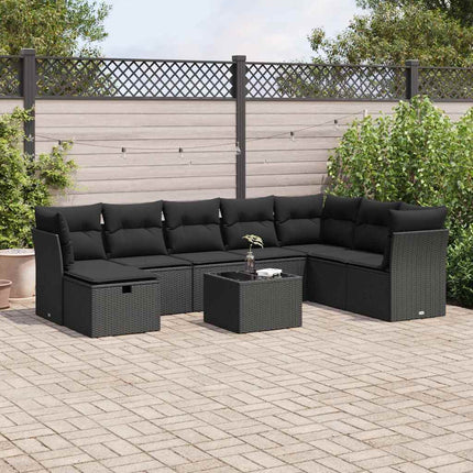 sofasæt til haven 9 dele med hynder polyrattan sort
