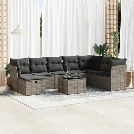 sofasæt til haven 9 dele med hynder polyrattan grå