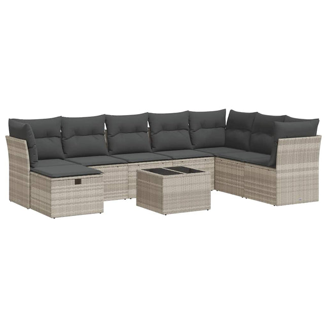sofasæt til haven 9 dele med hynder polyrattan lysegrå