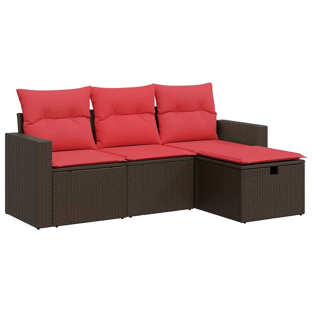 sofasæt til haven 4 dele med hynder polyrattan brun