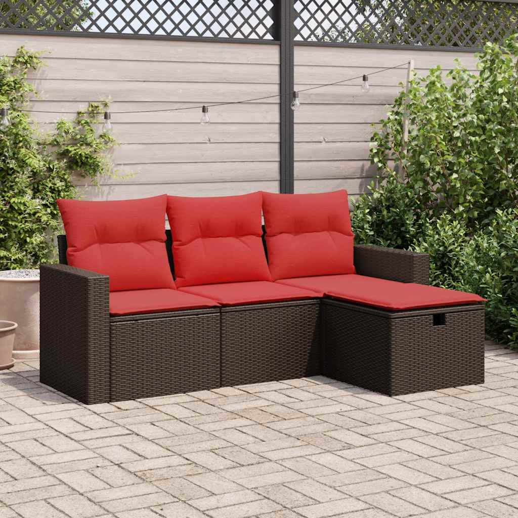 sofasæt til haven 4 dele med hynder polyrattan brun