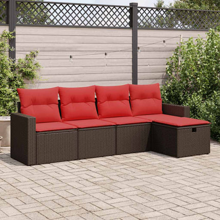 sofasæt til haven 5 dele med hynder polyrattan brun