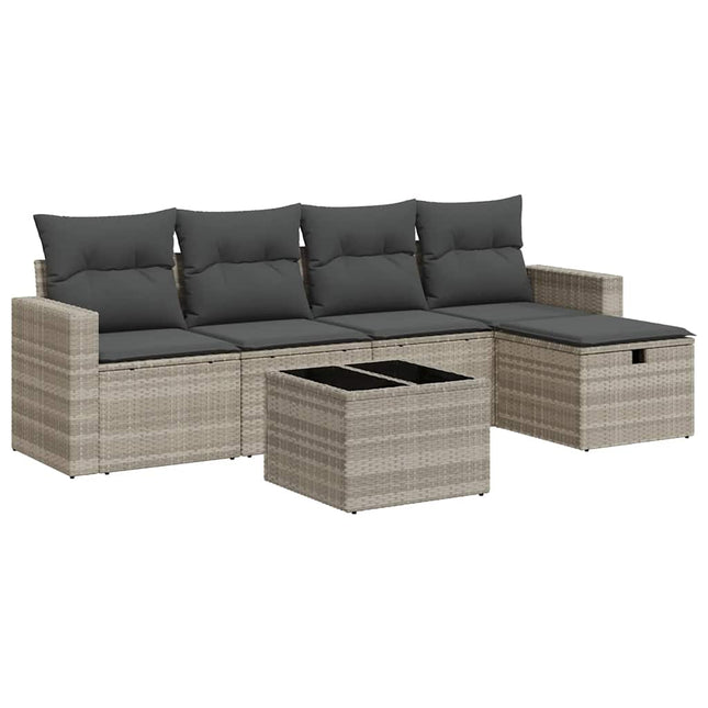 sofasæt til haven 6 dele med hynder polyrattan lysegrå