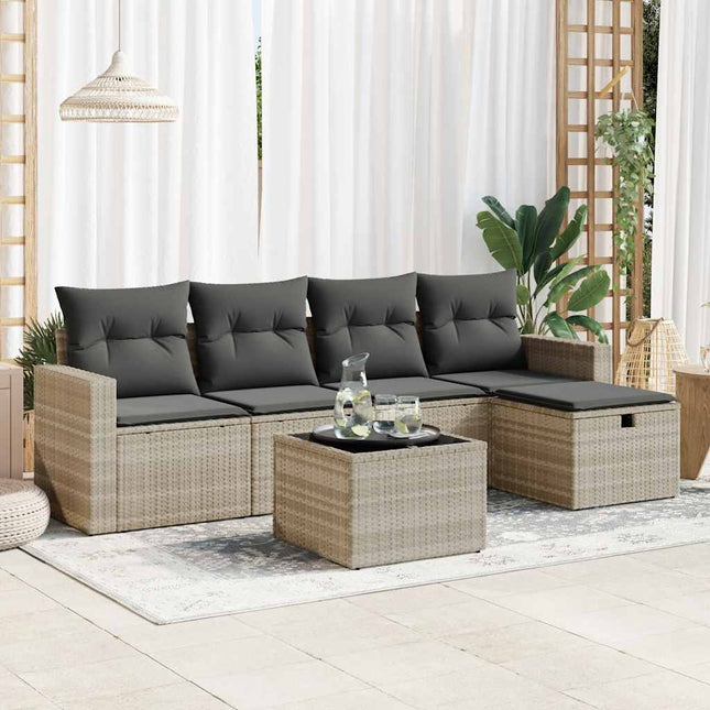 sofasæt til haven 6 dele med hynder polyrattan lysegrå