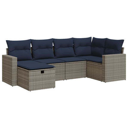 sofasæt til haven 6 dele med hynder polyrattan grå