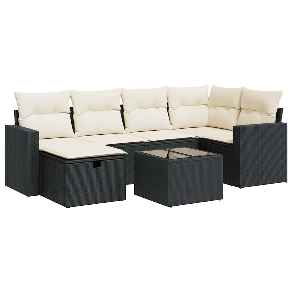 sofasæt til haven 7 dele med hynder polyrattan sort